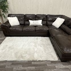 Large Brown Leather Sectional Couch - Delivery Available 