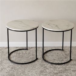Set of 2 Marble Top Round Side Tables