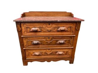 Walnut Victorian Marble Top Ornate 1880's Carved Wood 3 Drawer Dresser JD235-1   Best Offer
