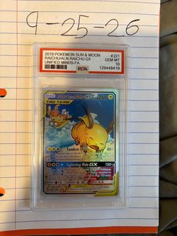 PSA 10 Raichu & Alolan Raichu GX #221 Unified Minds FA