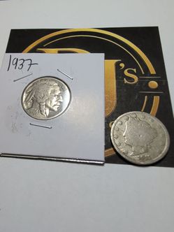 2 coin lot - 1937 buffalo head & 1911 V nickel.