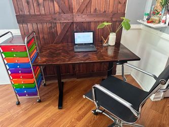 Dark Wood Herringbone Electric Standing Desk