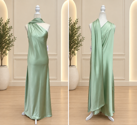 satin pistachio beautiful long elegant dress.