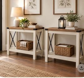 VASAGLE 2-Tier End Side Table, Small Accent Nightstand with Bottom Shelf Narrow Bedside Table for Small Spaces, Living Room, Bedroom, Office, Farmhous