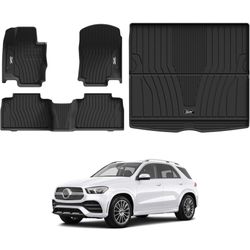 3W Floor Mats & Cargo Liner for Mercedes Benz GLE 2020-2024, TPE All Weather Custom Fit Floor Liner & Cargo Mats 1st &2nd Rows Car Mats & Trunk Liner,