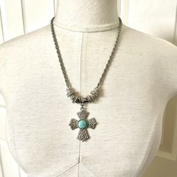 Silver Tone Cross Pendant Necklace 