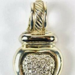 David Yurman 18k White Gold &Sterling Pave Diamond Heart Pendant 