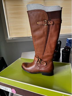 Wide calf leather boots