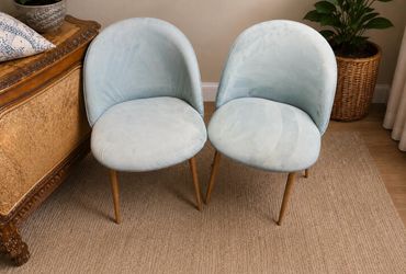 Pair of Light Blue Velvet Mid-Century Modern Dining Chairs
