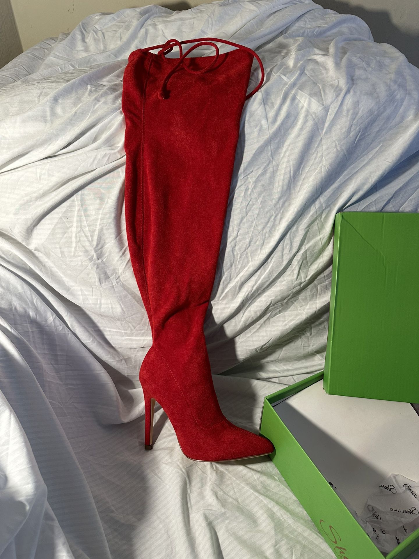 Ladies Thigh-high Boots Size 6.5 Red Stiletto Heel Brand New ! 