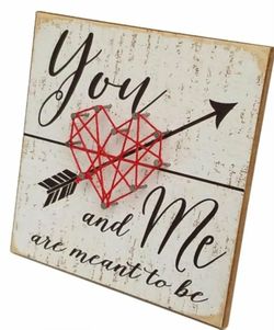 NEW YOU AND ME ARE MEANT TO BE HEART STRING ARROW WOOD SIGN TILE PICTURE ART DECOR
