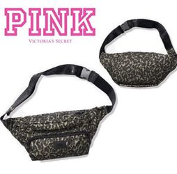 New Pink-Victoria-Secret Fanny Pack Belt Waist Bag Studded Logo Animal Print Green Dark