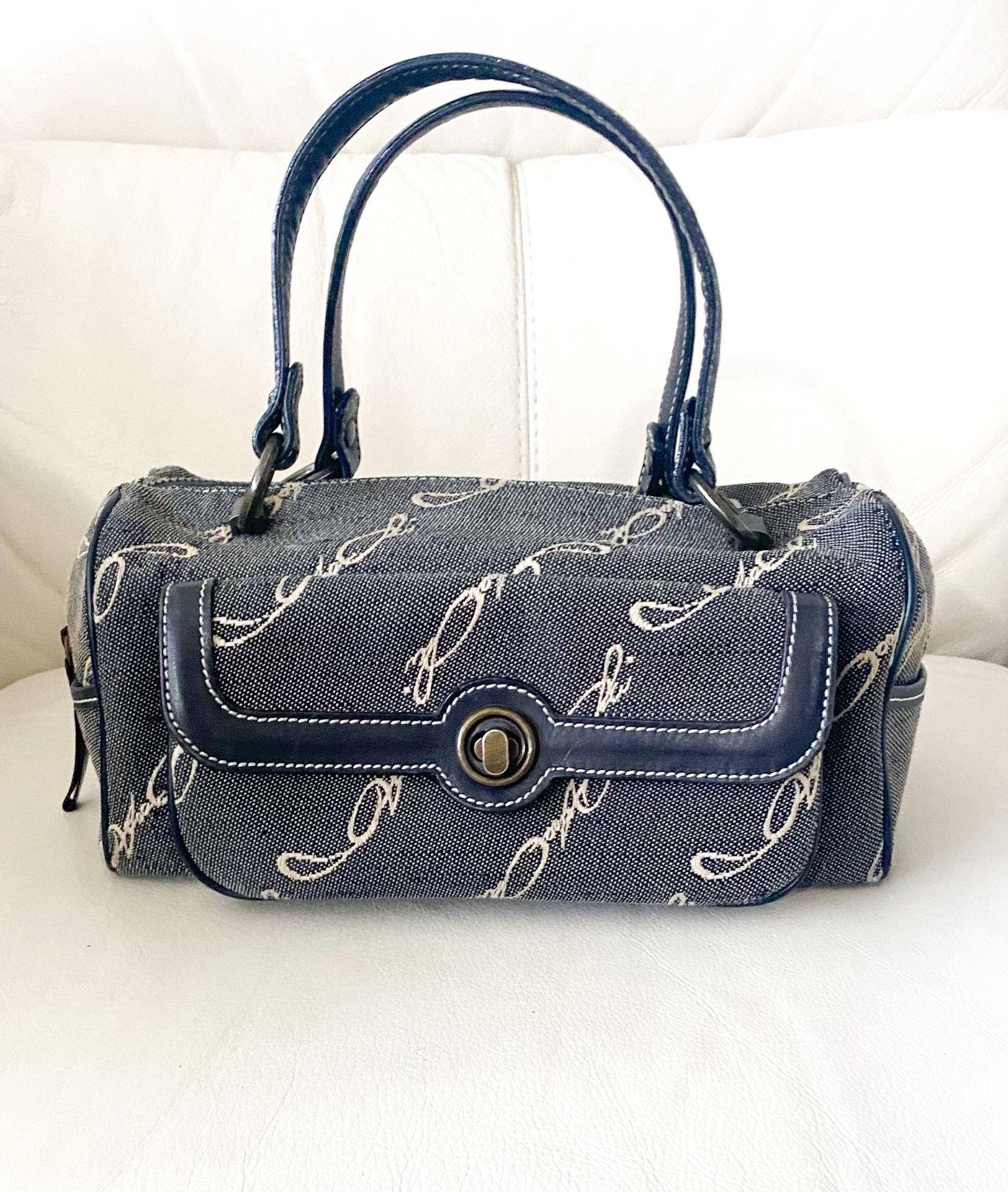 #Anna Sui Black&White 13”Denim Baguette Tote Bag