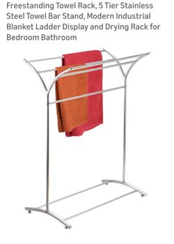 Freestanding Towel Rack, 5 Tier Stainless Steel Towel Bar Stand, Modern Industrial Blanket Ladder Display and Drying Rack for Bedroom Bathroom