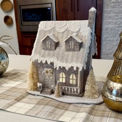 Christmas House And Antique Glass  Tablescape/Lot