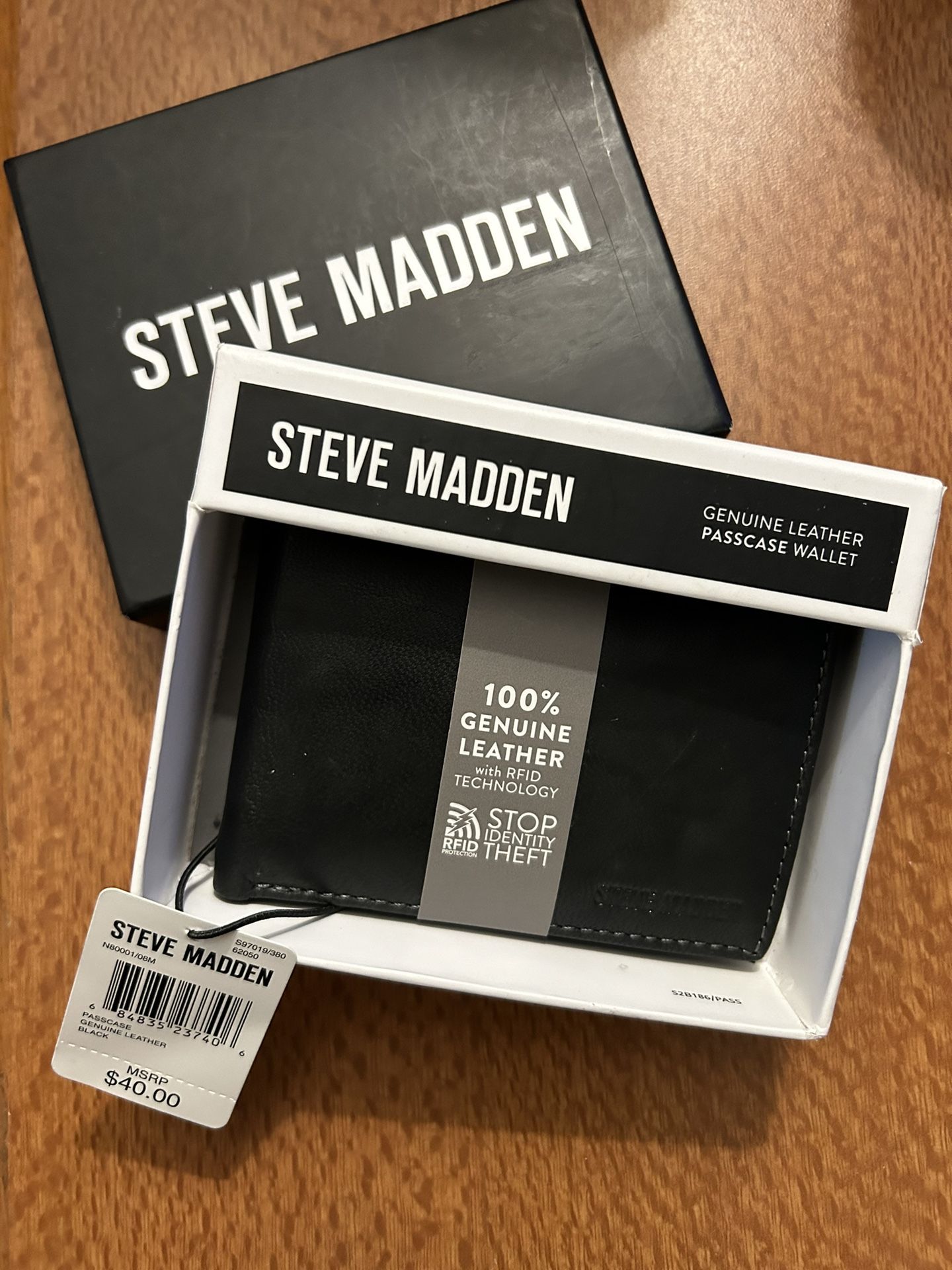 Steve Madden Men’s Bifold Black Leather Passcase Wallet S2B186/PASS