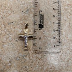 14k Yellow And White Gold Cross Pendant 