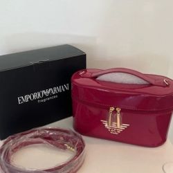 Authentic Emporio Armani fragrances Glossy Vanity Cosmetic Case in Berry Pink