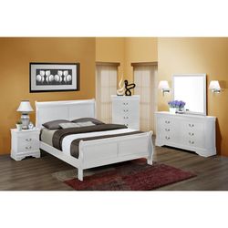 Brand new white queen bed frame + dresser + mirror + nightstand