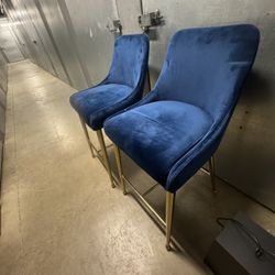 Blue Velvet Bar Stools-Set Of 2 