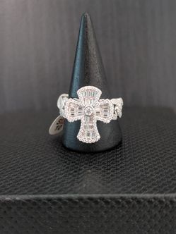 Solid Silver Moissanite Cross Ring