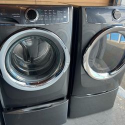 Electrolux Front Loading Washer And Stackable Gas Dryer Set With Pedestals 