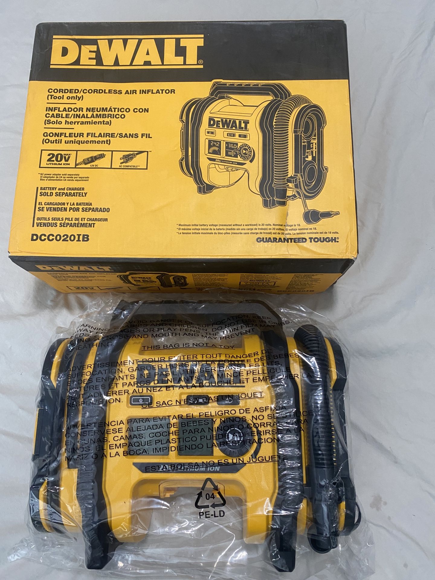 DEWALT 20V MAX CORDLESS AIR INFLATOR TOOL ONLY BATTERY NOT INCLUDED NEW IN BOX $100 FIRM