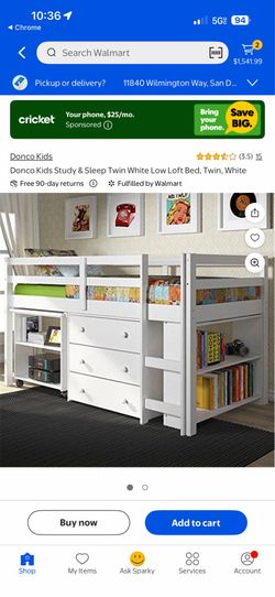 Low Loft Bed Kids Children White