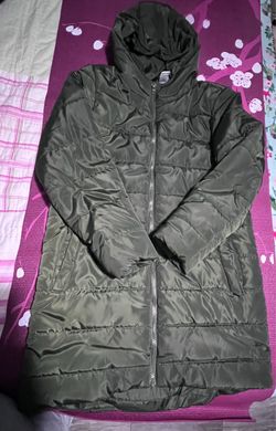 Olive Green Long Puffer Coat with Hood