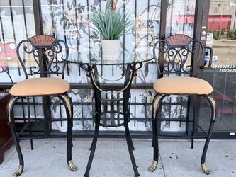 Wrought Iron Bistro Table and 2 Bar Stools Set