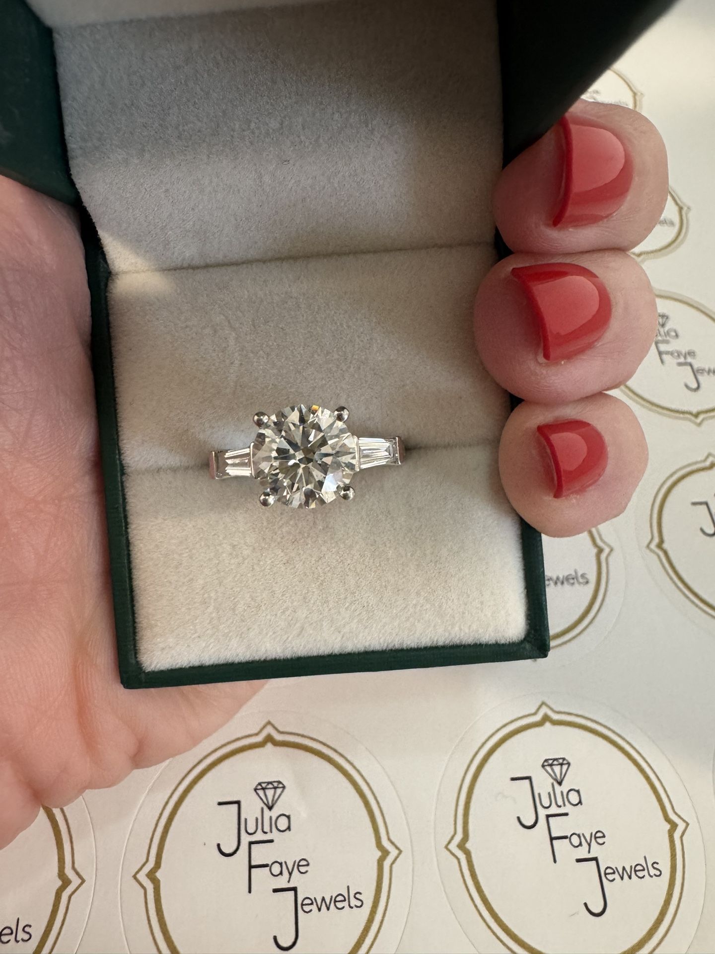 2.55ct G, VS2 Platinum Tapered Baguette Engagement Ring
