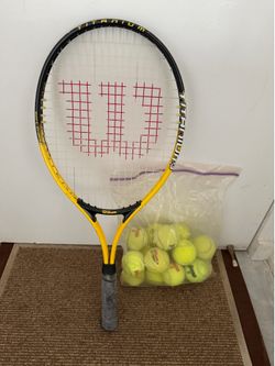 Wilson Adult Tennis Racquet with 16 Tennis Balls, black tape on handle needs to be re-wrapped
