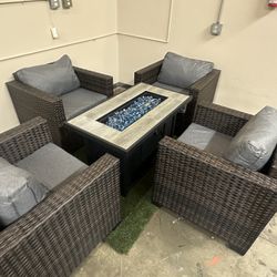 Grey Outdoor Patio Furniture Set With 42” Fire Pit Table