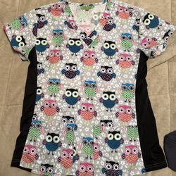 Women Owl Scrub Shirt