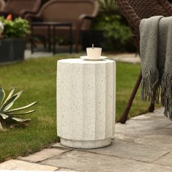 Outdoor Side Table, 18 Inch Cement End Tables for Patio, Garden Small Accent Decorative Stool, Tree Stump Stool Plant Stand Drum Table,OF1281-W
