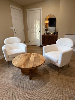 Modern White Bouclé Accent Chairs Set of 2 – Gold Legs