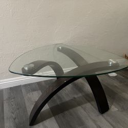 Triangle Symmetrical Coffee Table ( Glass Top + Wooden Legs)