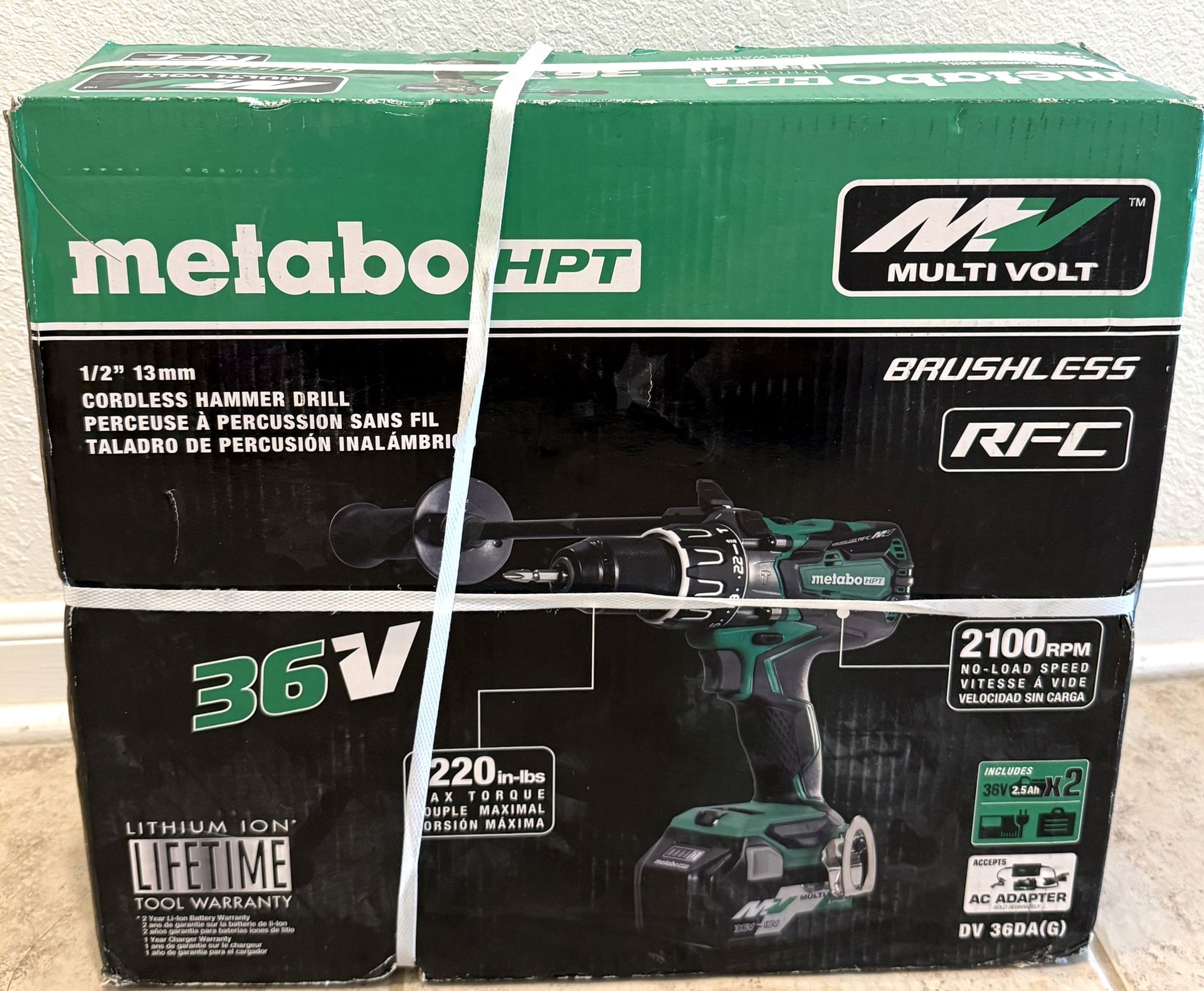 Metabo 1/2 In 36 Volt Variable Speed Brushless Cordless Hammer Drill New