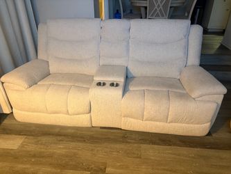 Cruz Ecru Fabric 101" 3 Piece Power Reclining Modular Sofa with USB