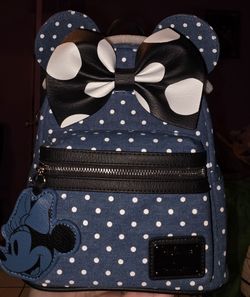 Brand New! Loungefly Disney Minnie Mouse Denim Mini Backpack