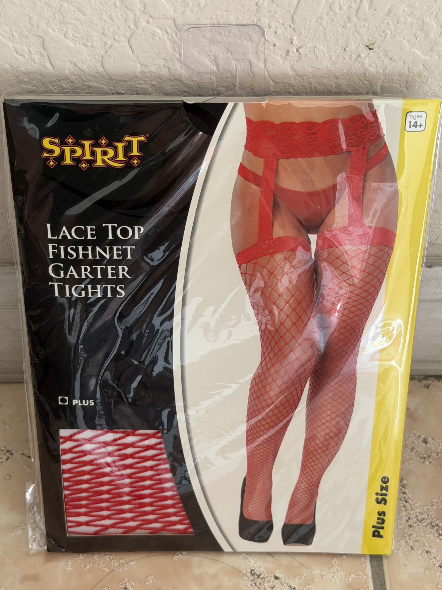 Red Lace Top Fishnet Garter Tights