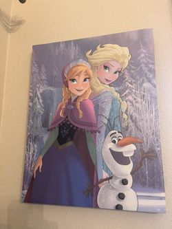 Disney frozen Anna Elsa Olaf wrapped canvas wall art 14”x18”