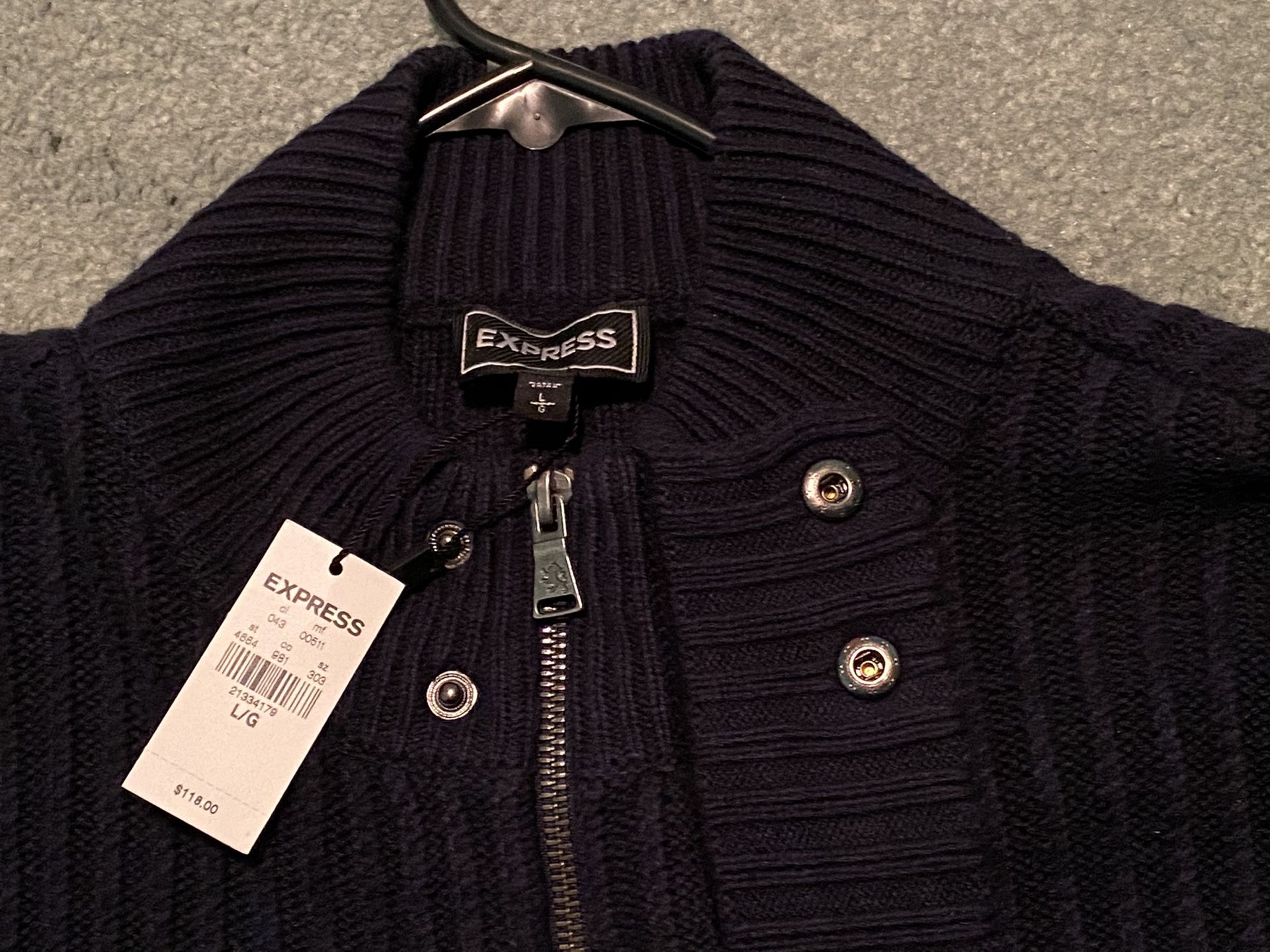 (NEW) EXPRESS Navy Full Zipper/Button Knit Cardigan