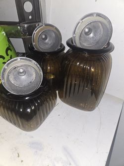 3 Set Vintage Artland Amber Canisters
