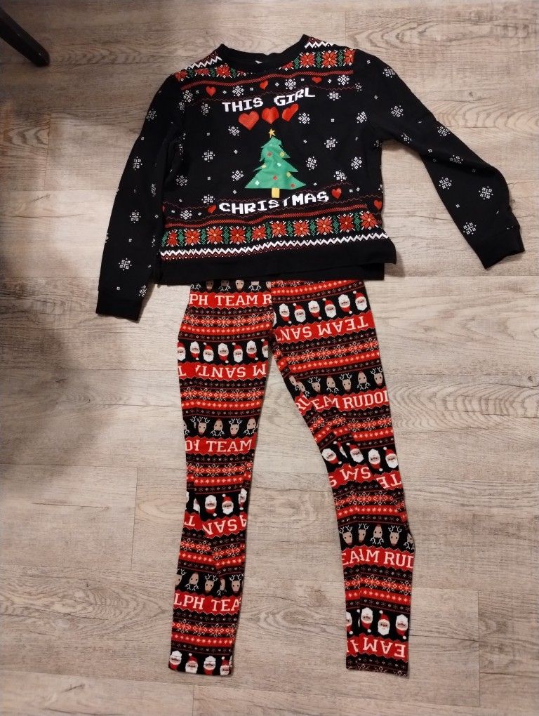 Girl's Christmas Pajamas Top and Bottom