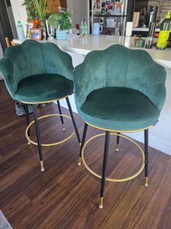 Green velvet bar stools