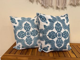 Blue & White Embroidered Throw Pillows - Set of 2