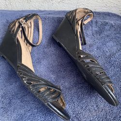 Ankle Strap Black Wedge Heel Sandals 7 1/2.