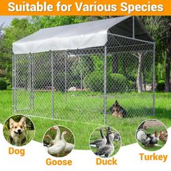 New IN Box 7.5'x7.5' LARGE Dog Kennel Galvanized Metal  ALl Weather TARP Animal Cage Dog CRATE 