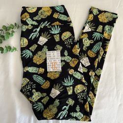 🌵 LULAROE • Potted Cacti Succulent TC Leggings (fits 12-18)